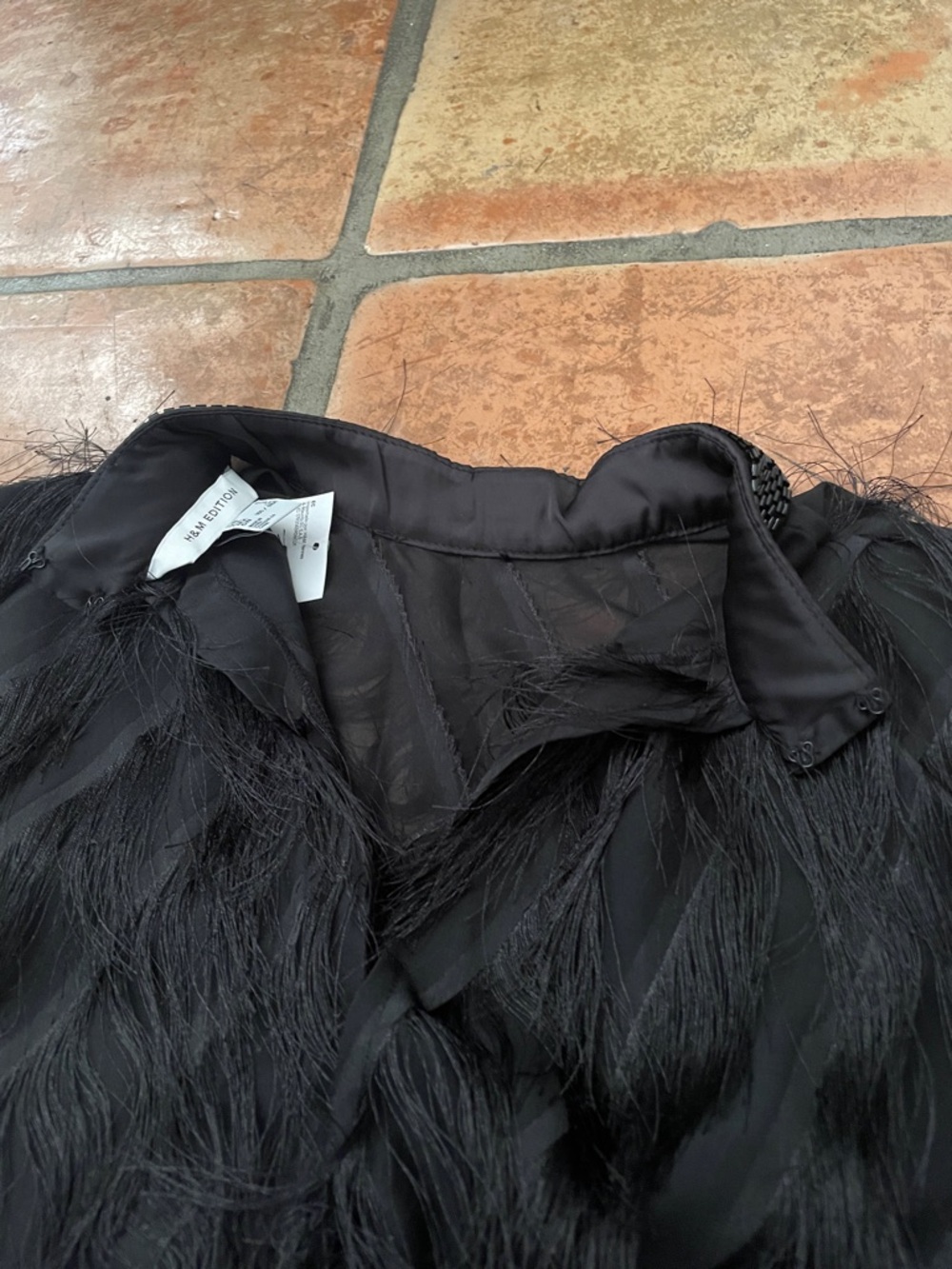 H&M Edition Feather Texture Sequin Mock Neck Black Blouse Size S New NWT - Picture 13 of 14